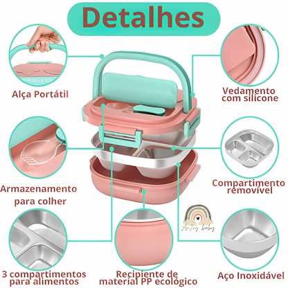 Lancheira Térmica De Inox Infantil Com Garfinho