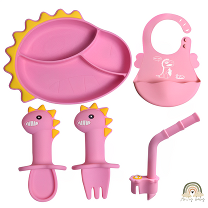 Kit Alimentação Em Silicone Desenho Animado Dinossauro