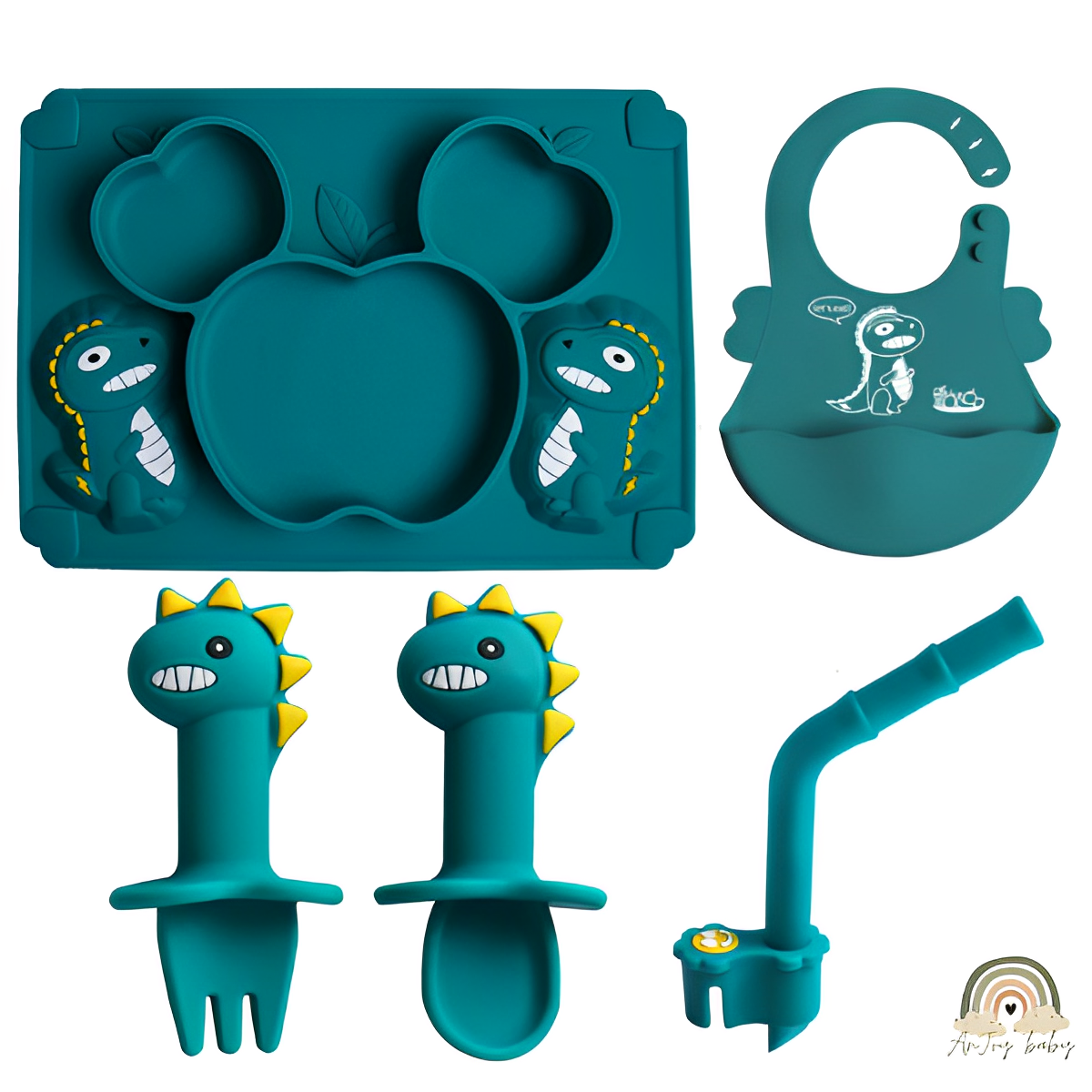 Kit Alimentação Em Silicone Desenho Animado Dinossauro