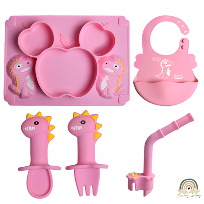 Kit Alimentação Em Silicone Desenho Animado Dinossauro