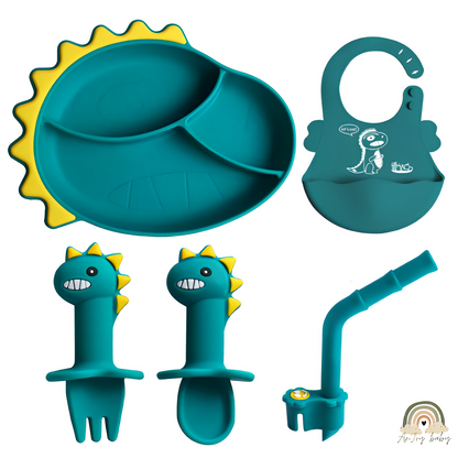 Kit Alimentação Em Silicone Desenho Animado Dinossauro